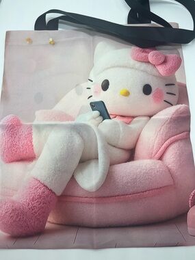 Sanrio Hello Kitty Plush Graphic Tote Bag - Pink Black White